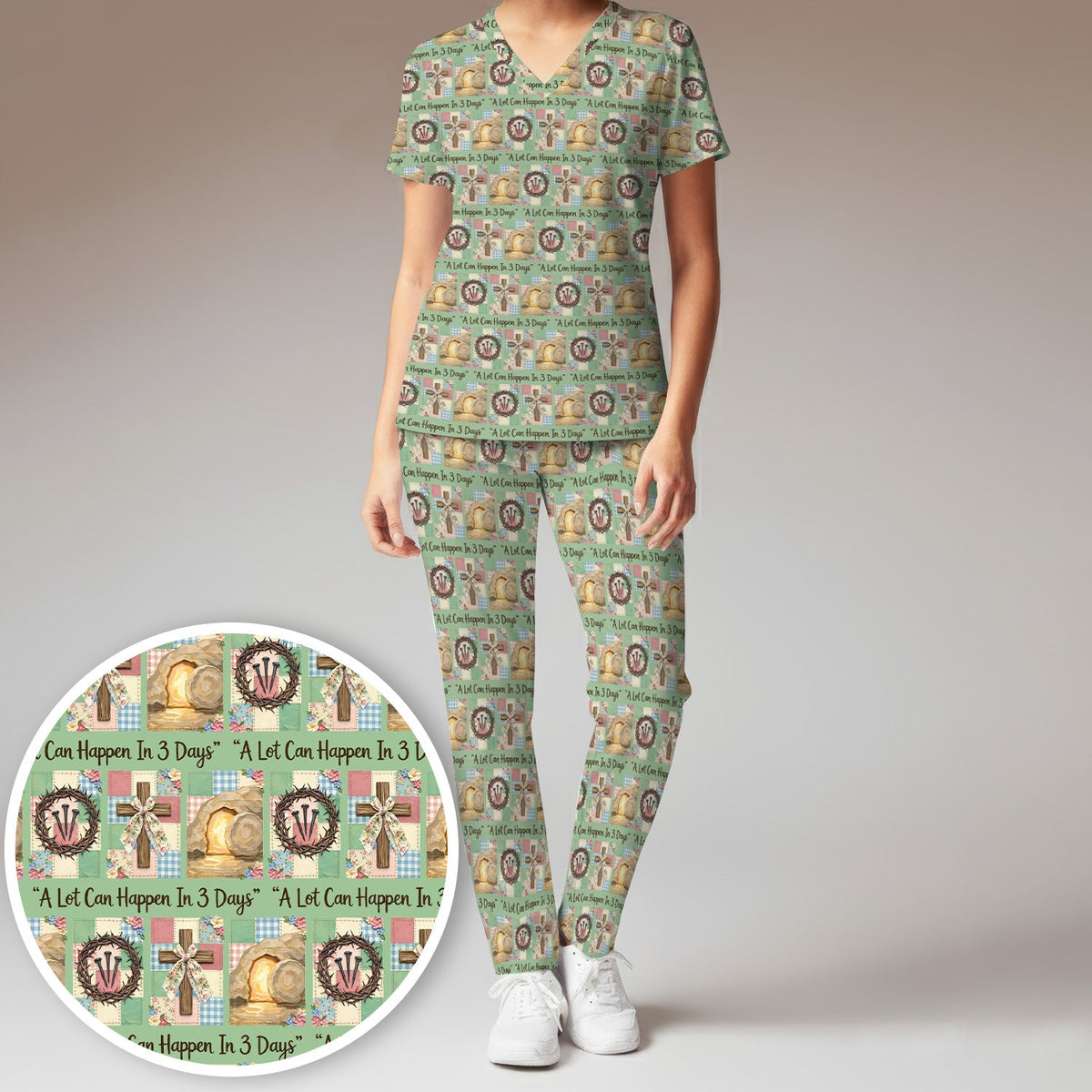 Christian Easter Cross Nurse Scrub Set
