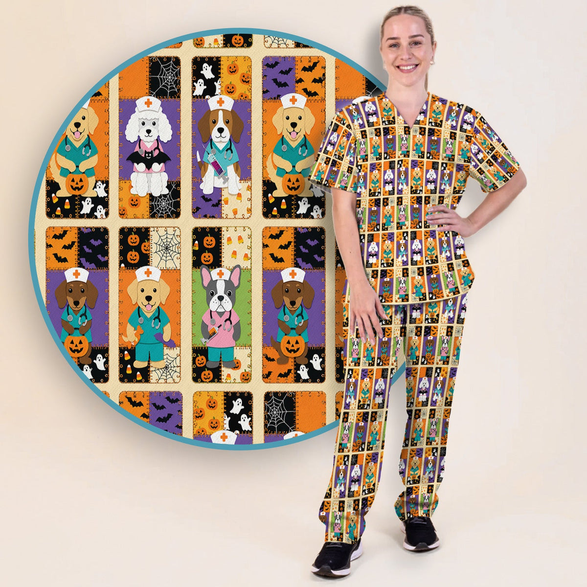 Spooky Dog Veterinary Nurse Scrub Set
