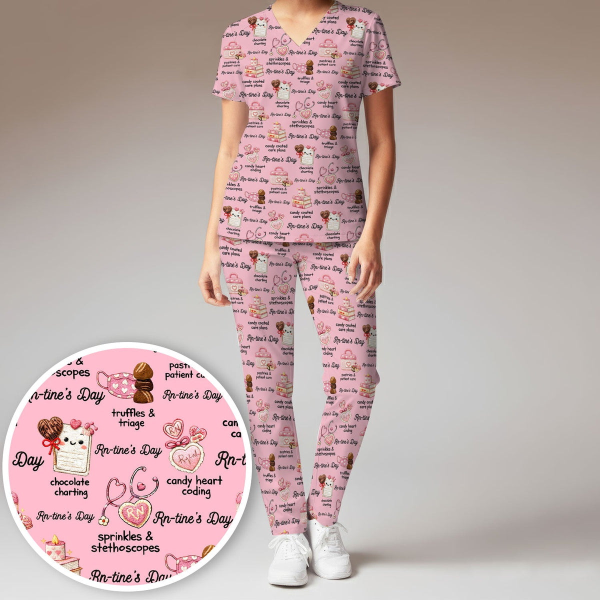 RN Sweets Valentine Stethoscope Nurse Scrub Set