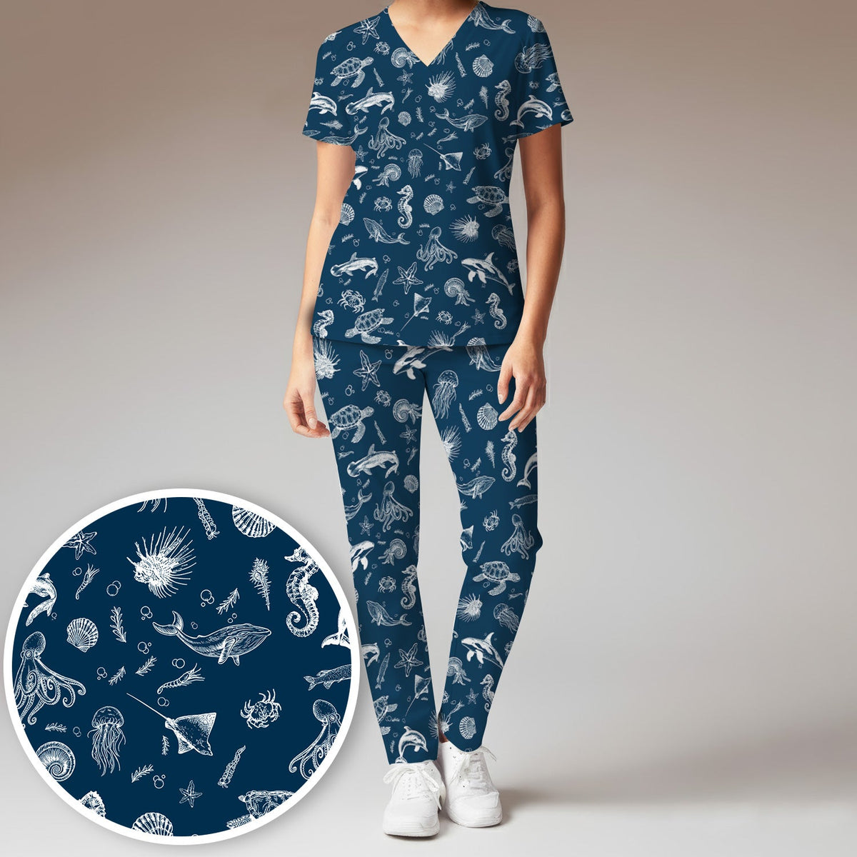 Marine Sea Life Nurse Scrub Set