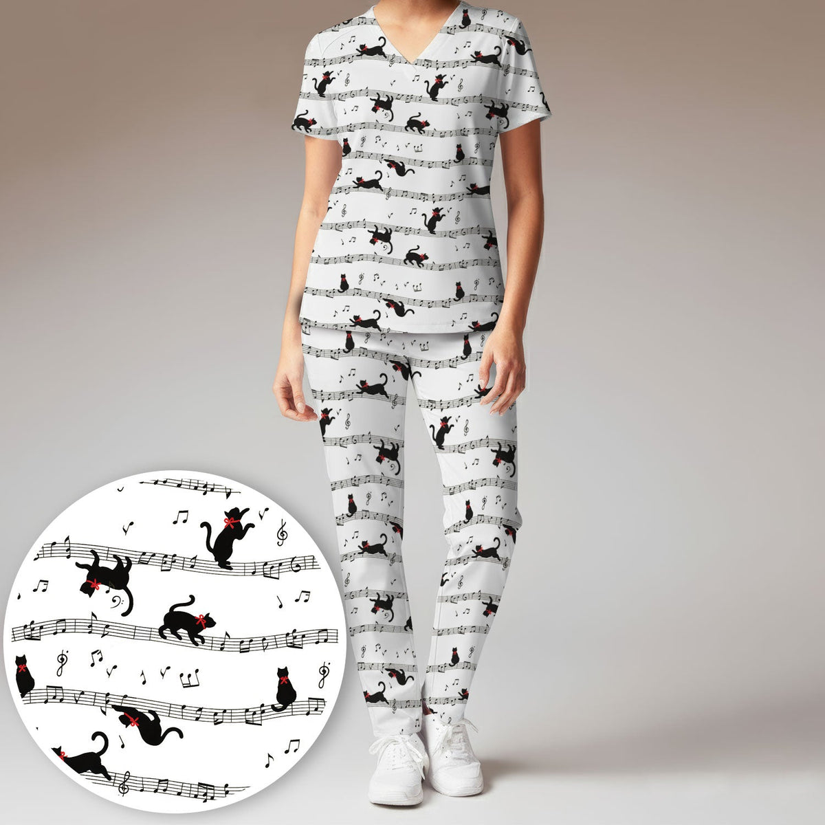 Dancing Black Cat Music Nurse Scrub Set