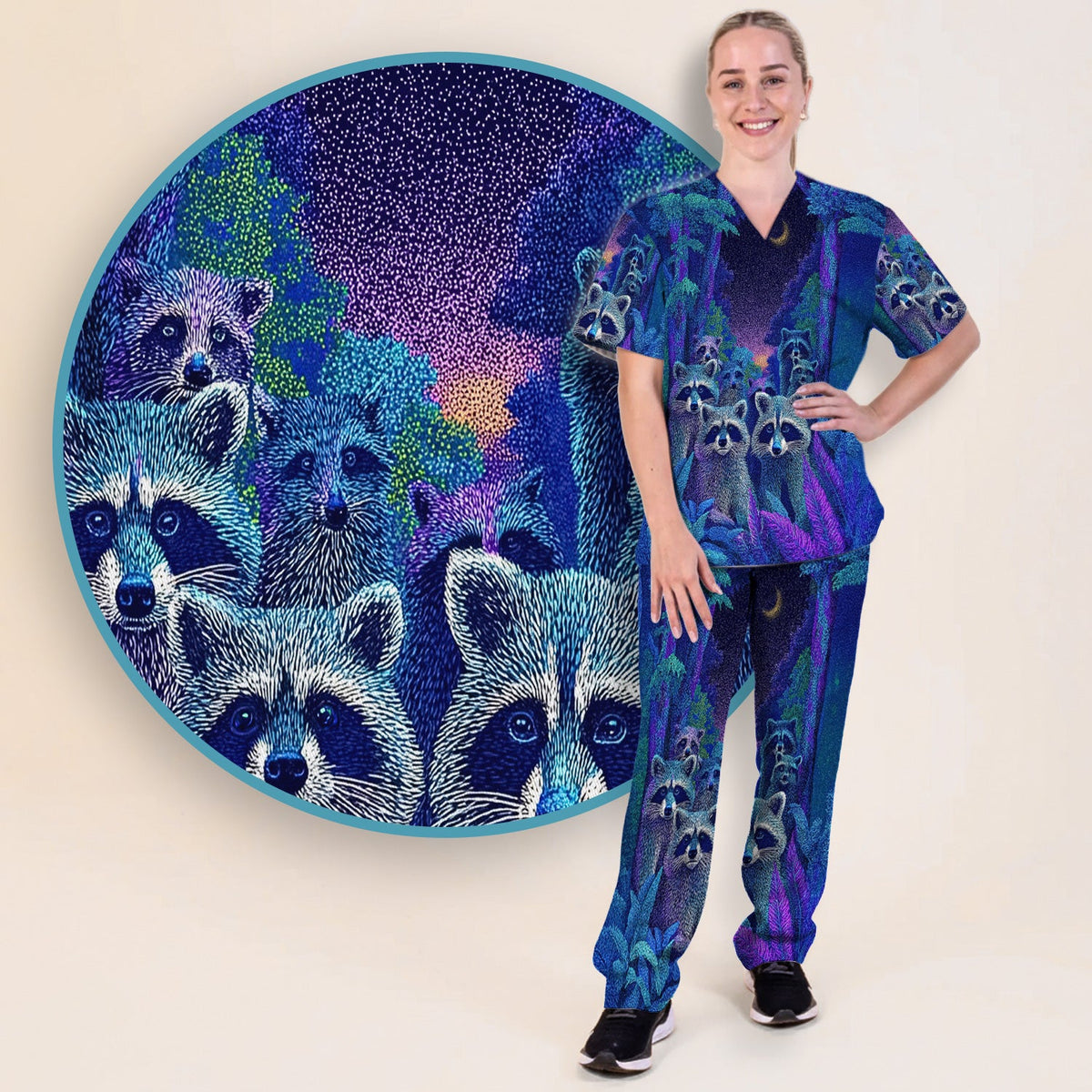 Moonlit Raccoon Nurse Scrub Set