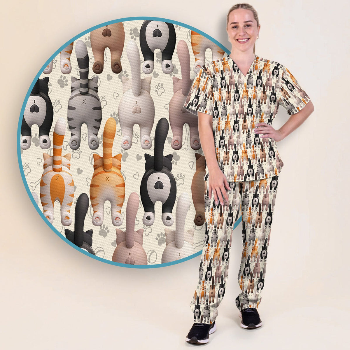 Cat Butt Paw Print Nurse Scrub Set