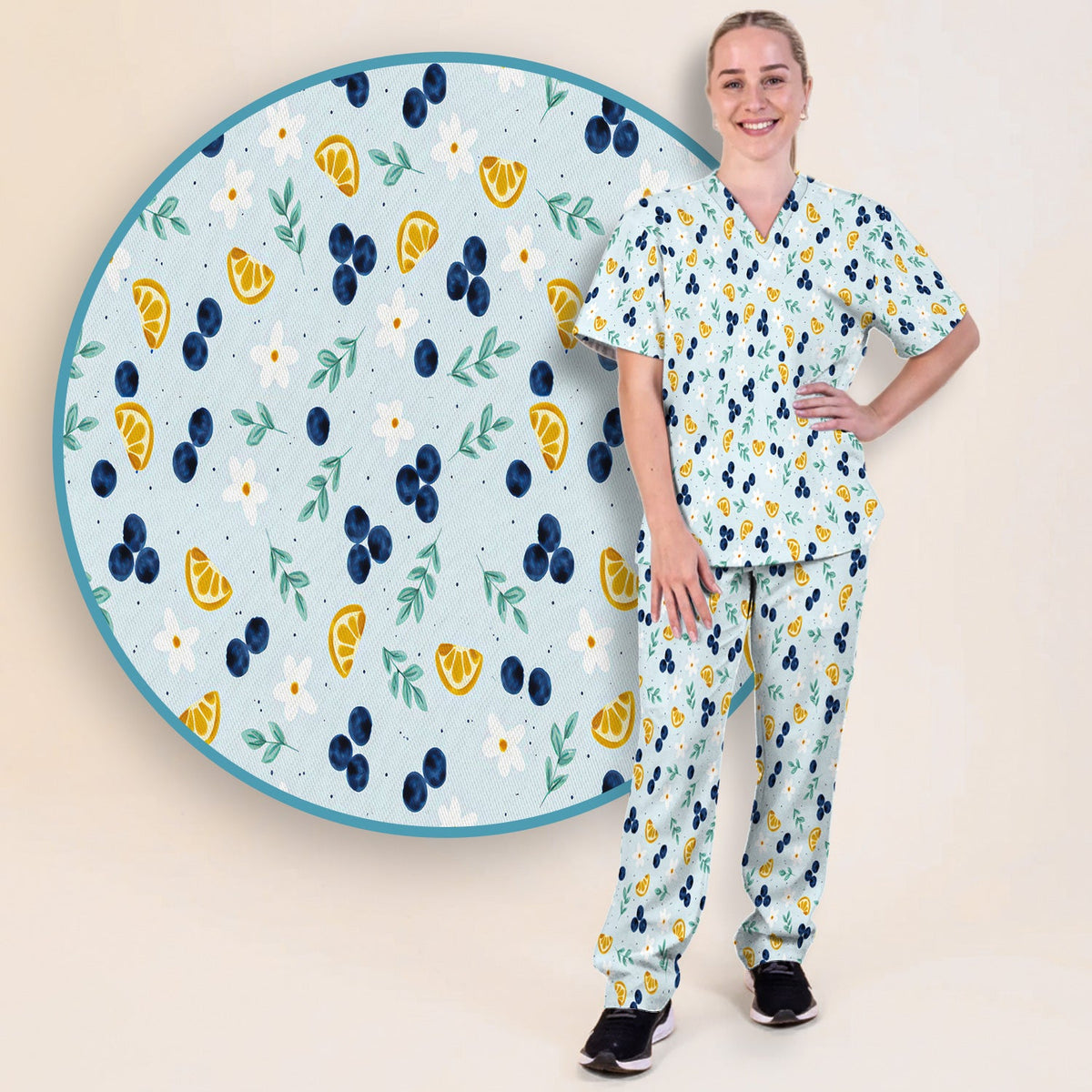 Blueberry Lemon Daisy Nurse Scrub Set