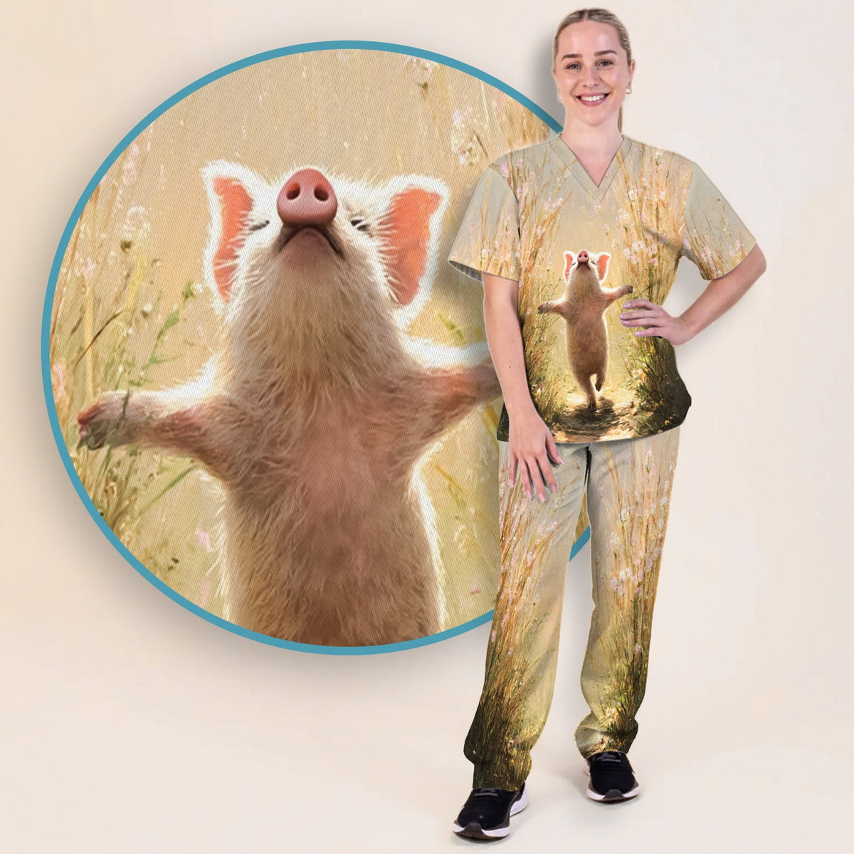 Pig Running Meadow Nurse Scrub Set