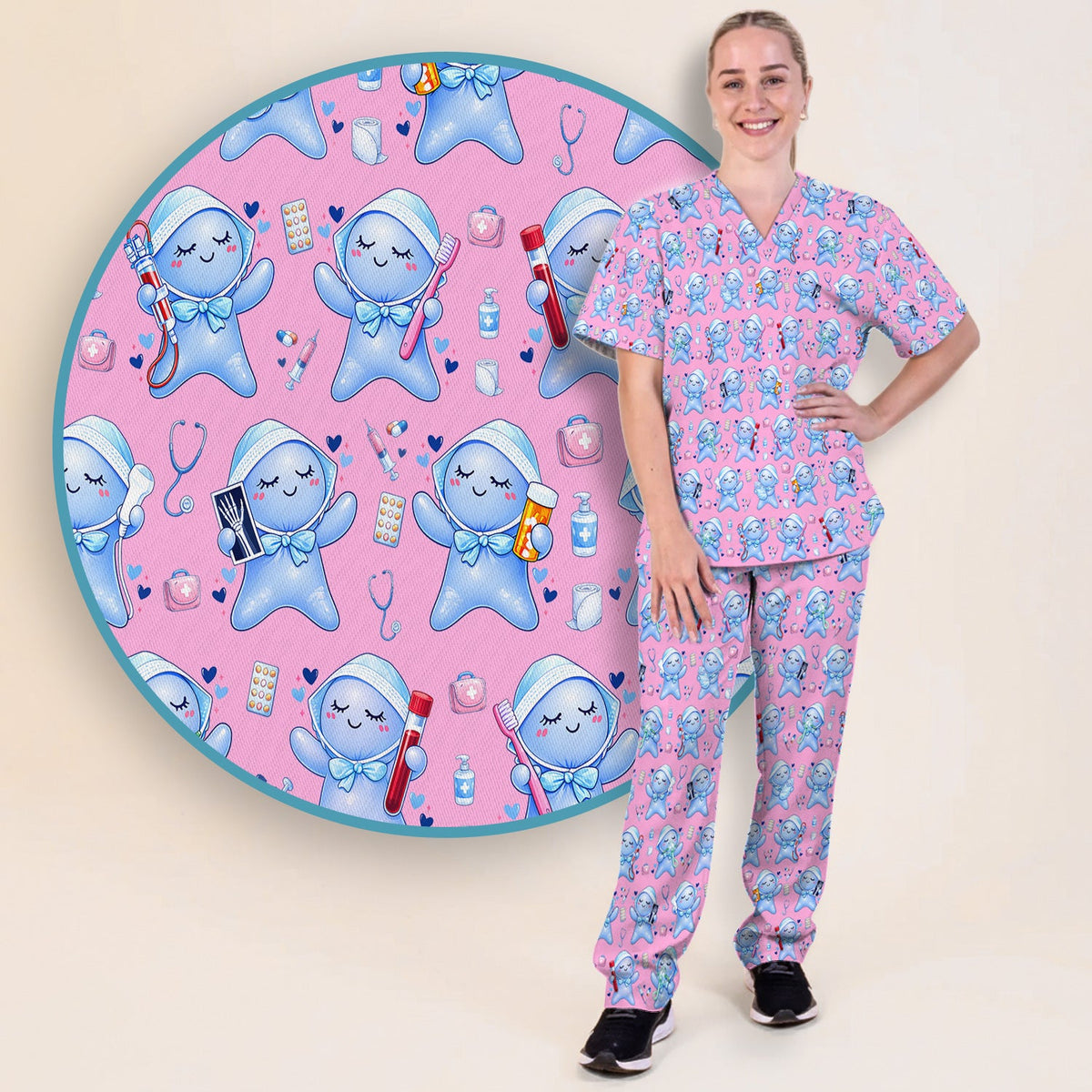Dental Tooth Character Nurse Scrub Set