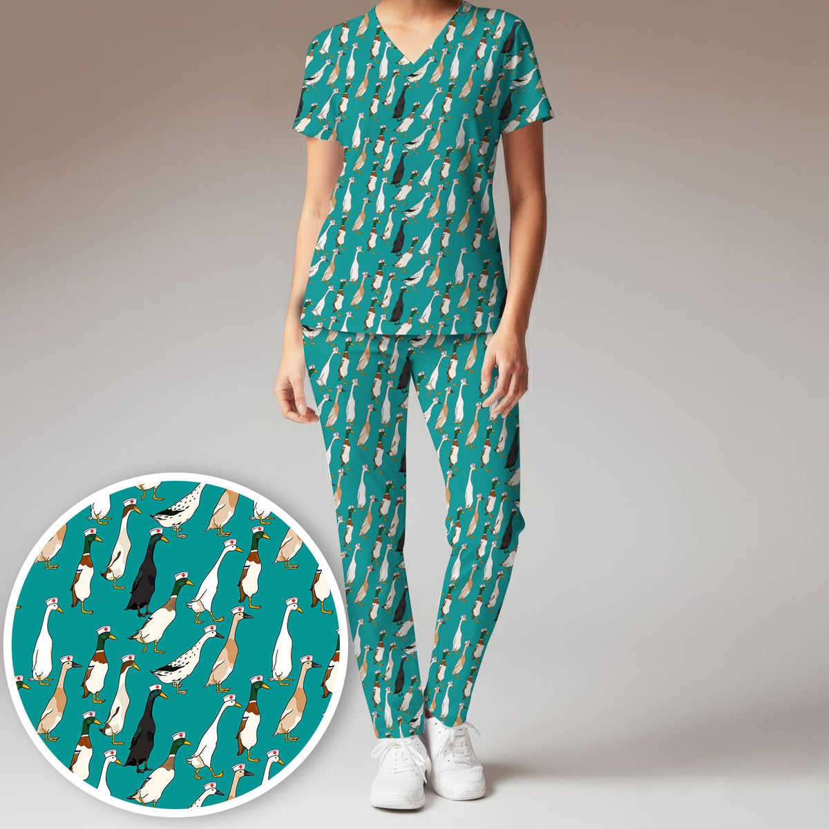 Duck Pattern Nurse Scrub Set