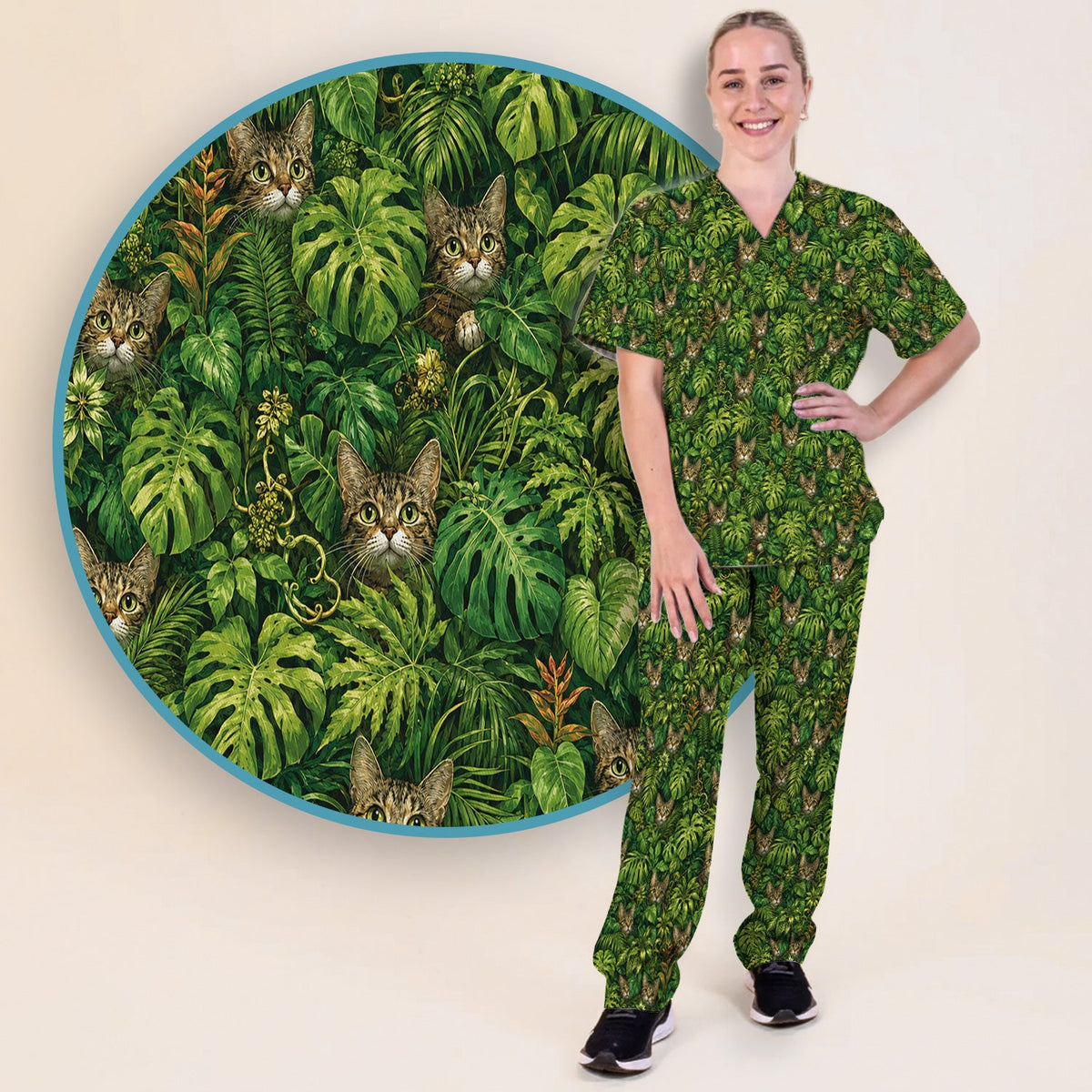 Hidden Jungle Cat Veterinary Nurse Scrub Set