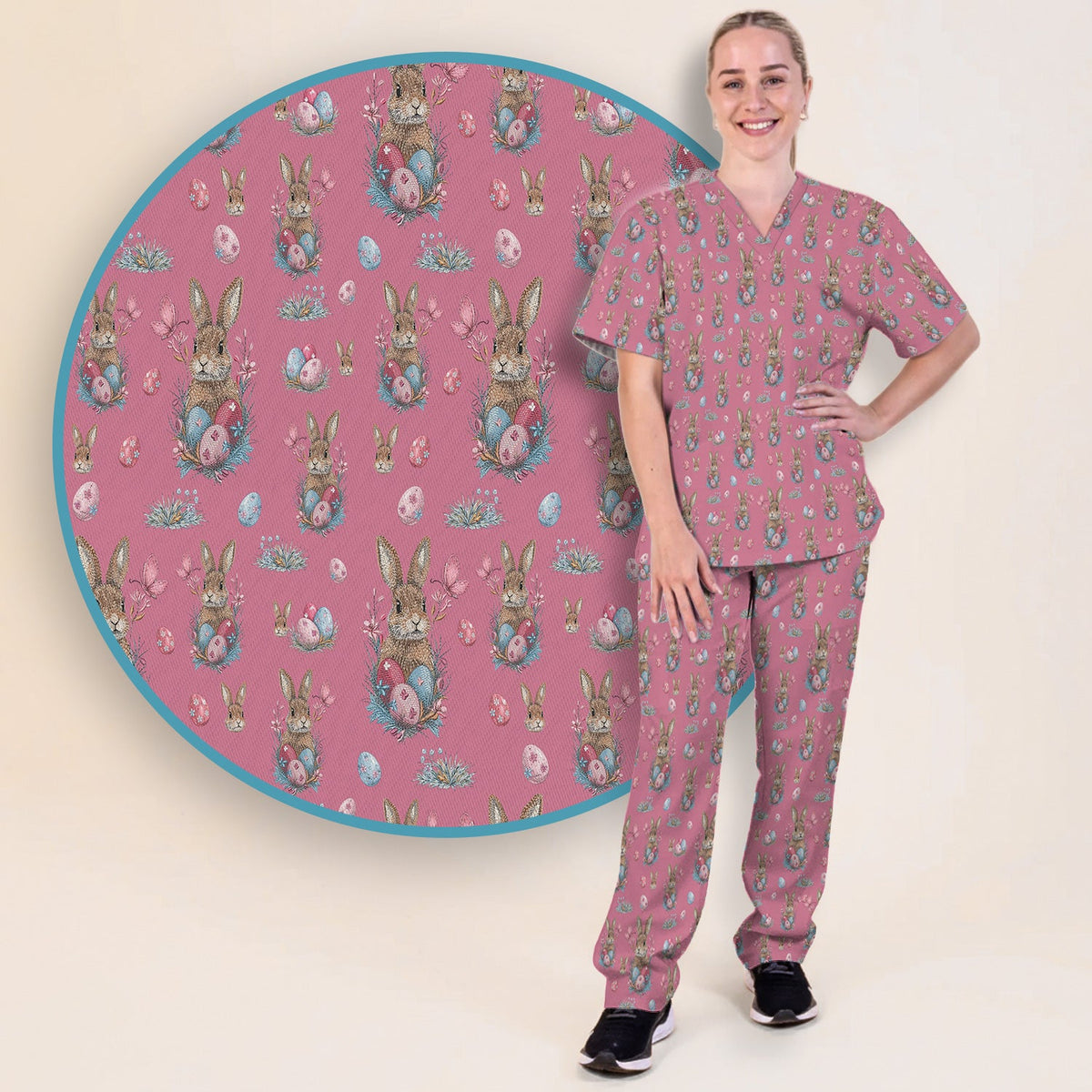 Pastel Easter Bunny Nest Nurse Scrub Set