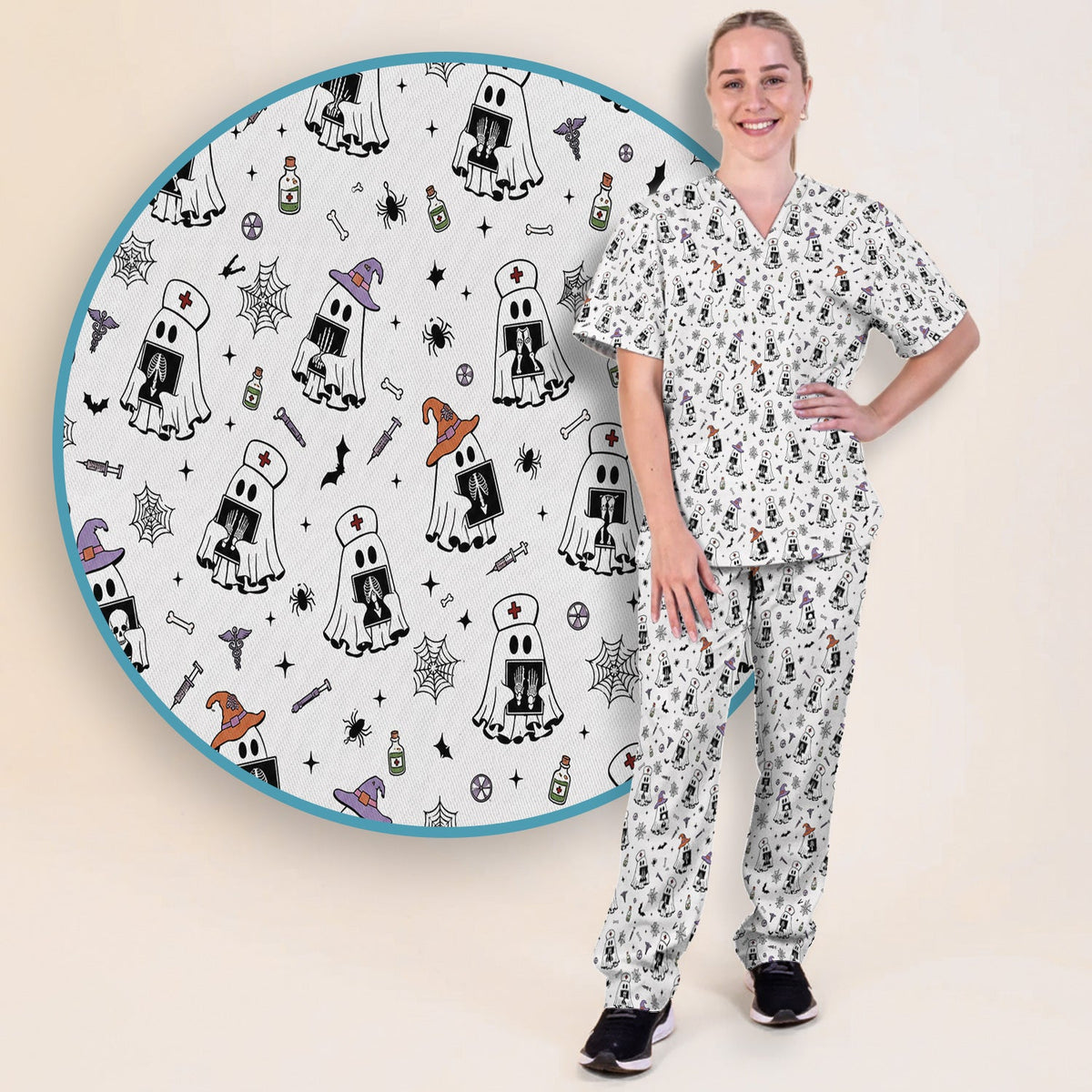 Ghost Nurses with X-Rays Scrub Set - Halloween Gift