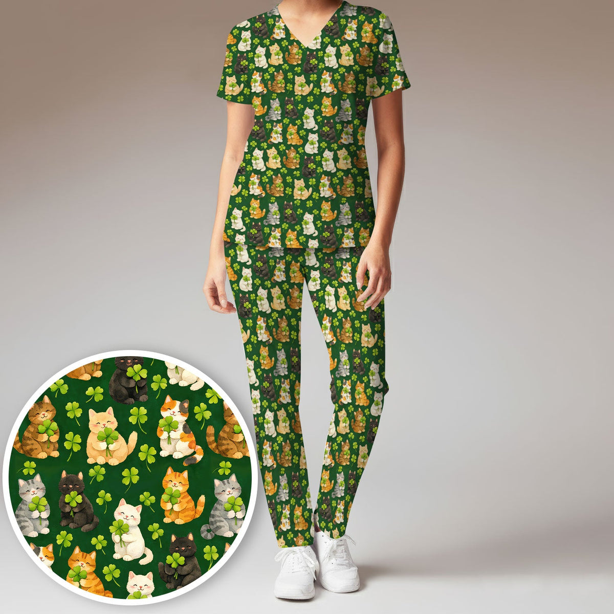 Black Cat Nurse Scrub Set - St Patricks Day Gift