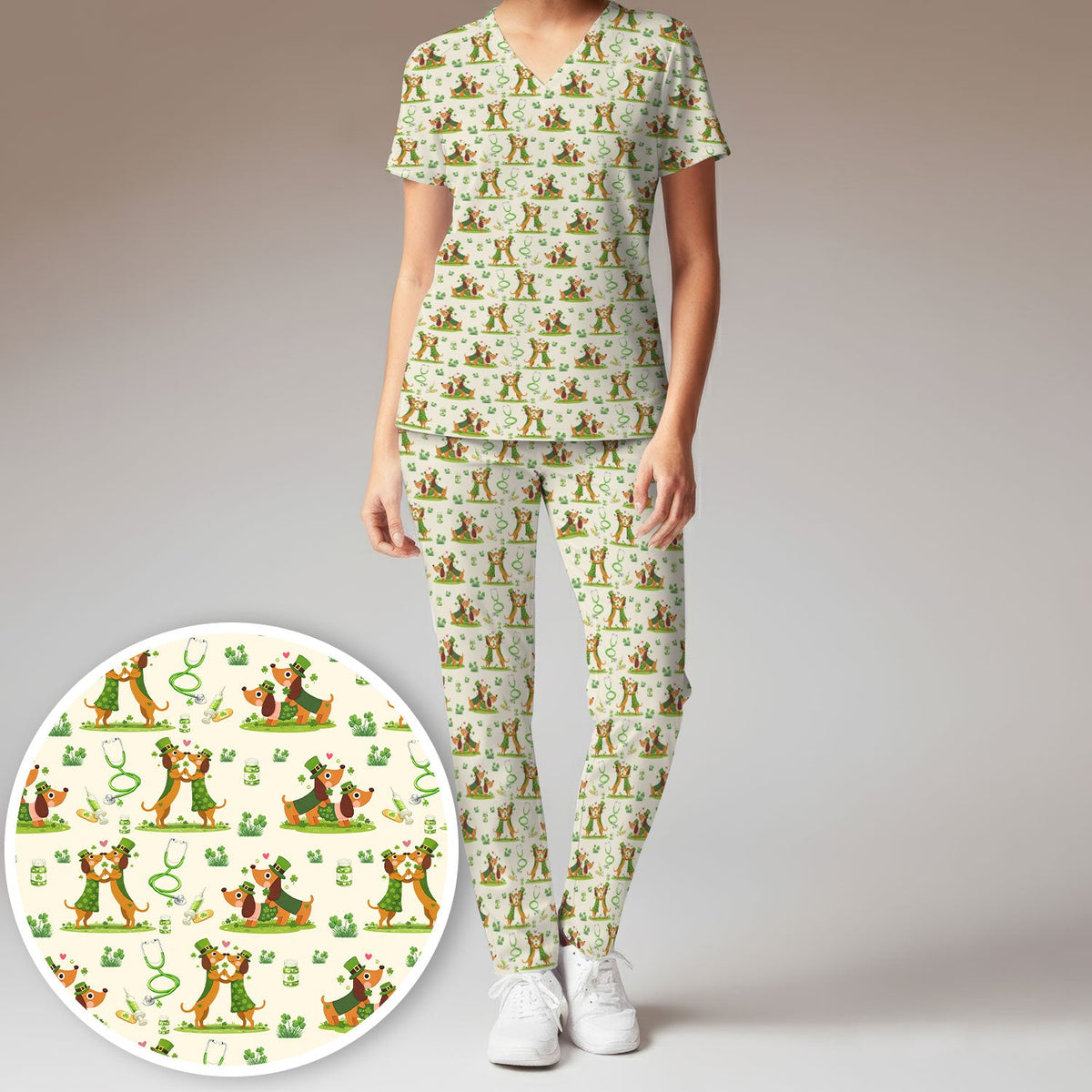 Valentine Dachshund Nurse Heart Scrub Set
