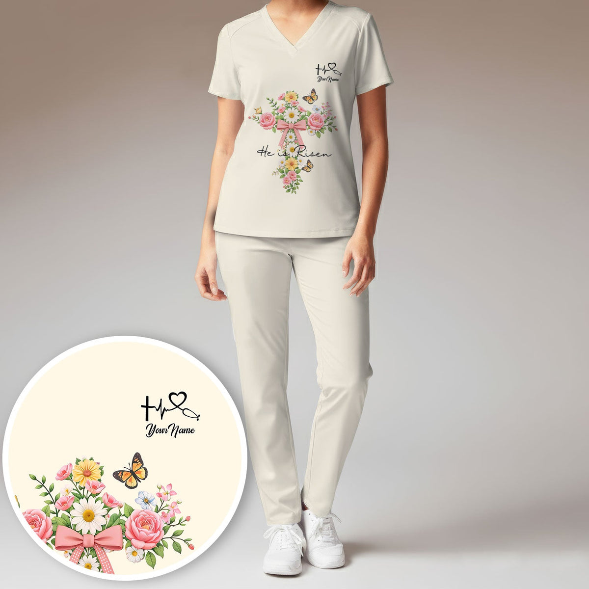 Personalized Easter Nurse He Is Risen Scrub Set