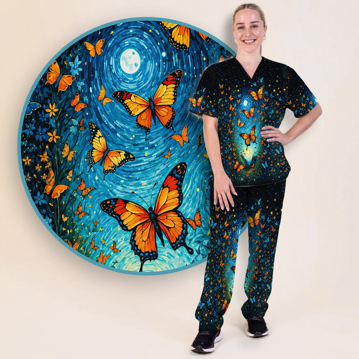 Moonlit Butterfly Nurse Scrub Set