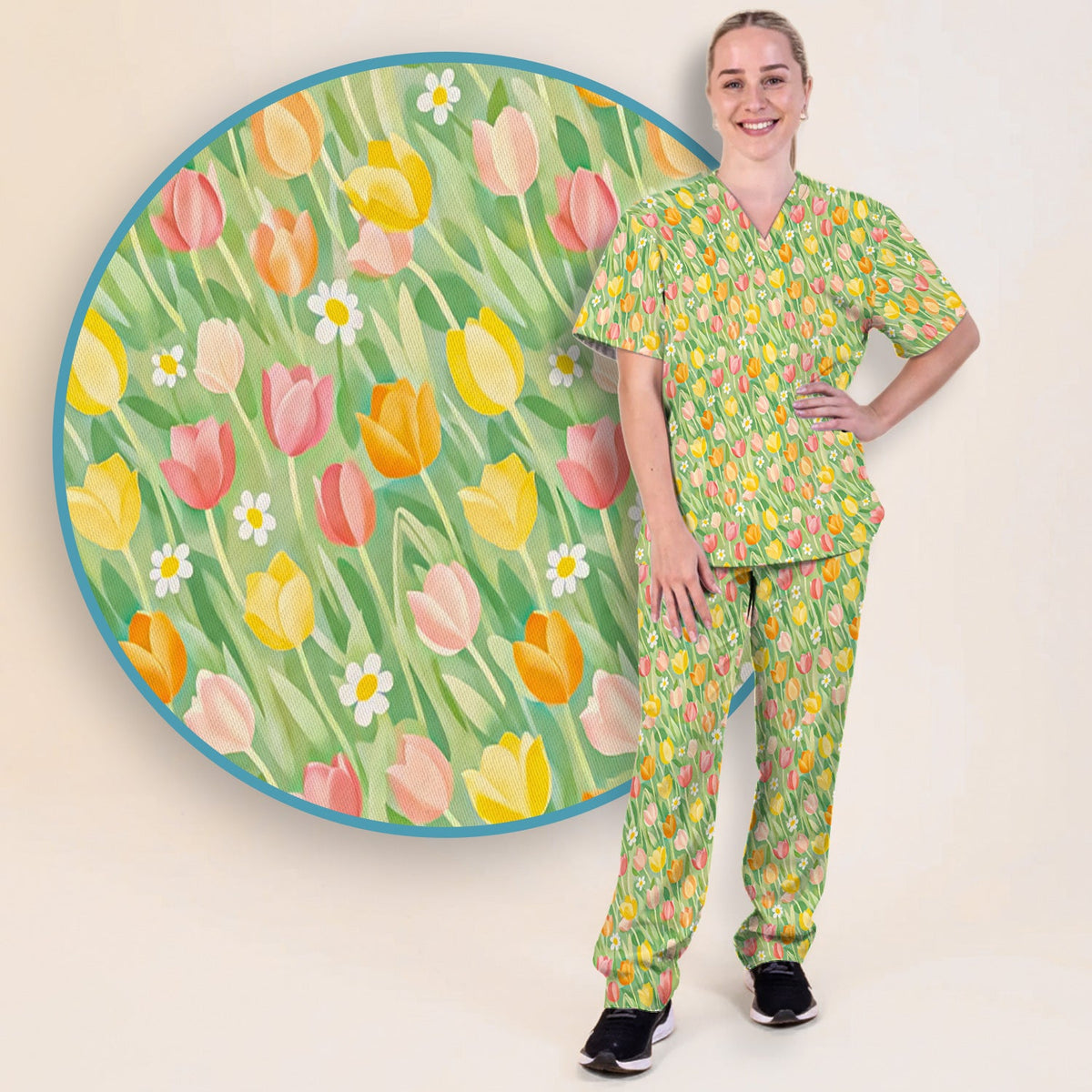 Cheerful Tulip Meadow Nurse Scrub Set