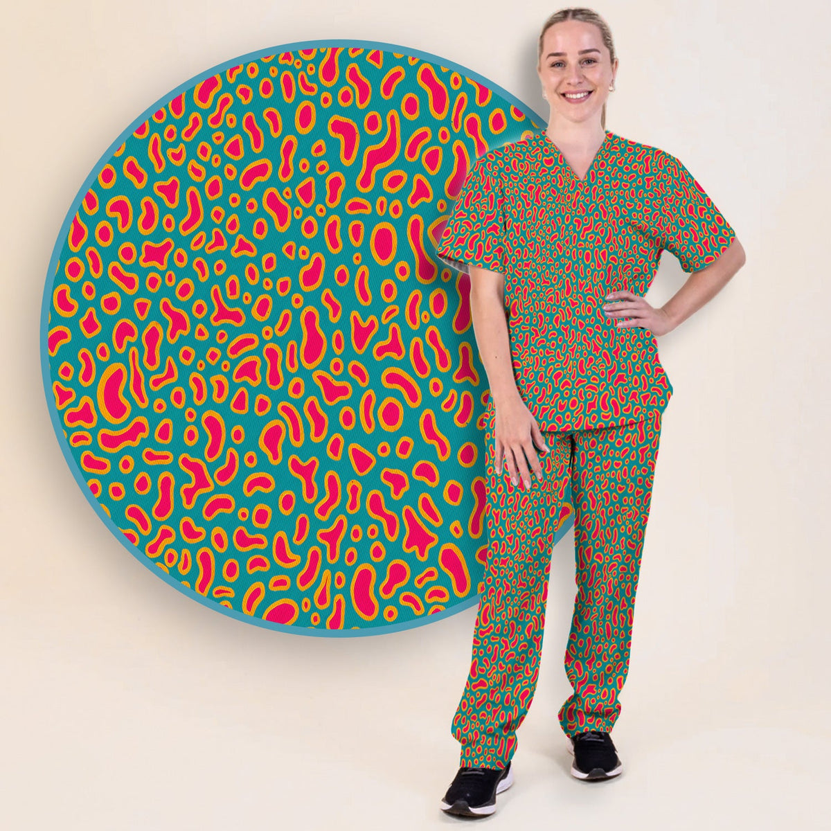 Colorful Abstract Leopard Nurse Scrub Set