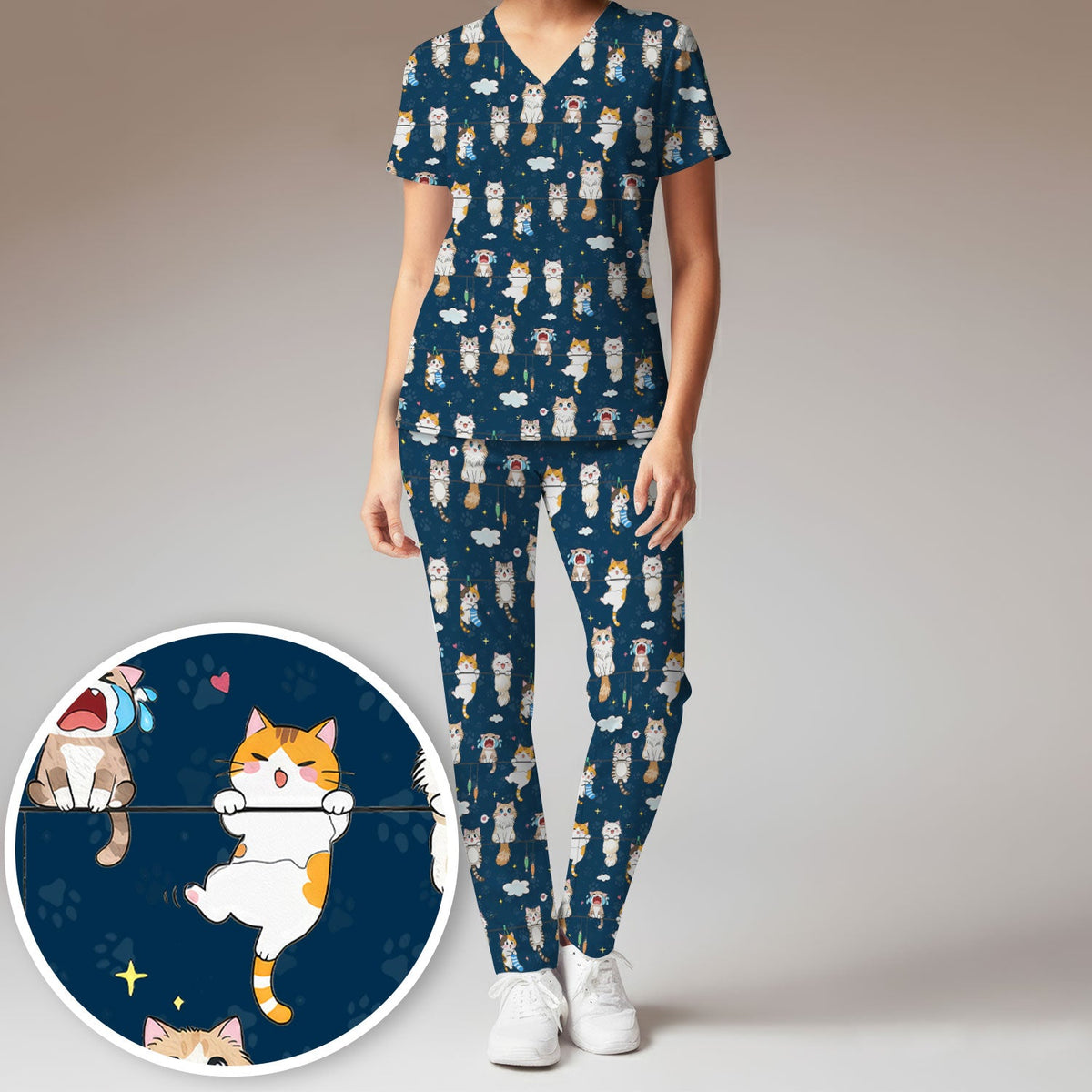Cats With Cute Expressions Nurse Scrub Set