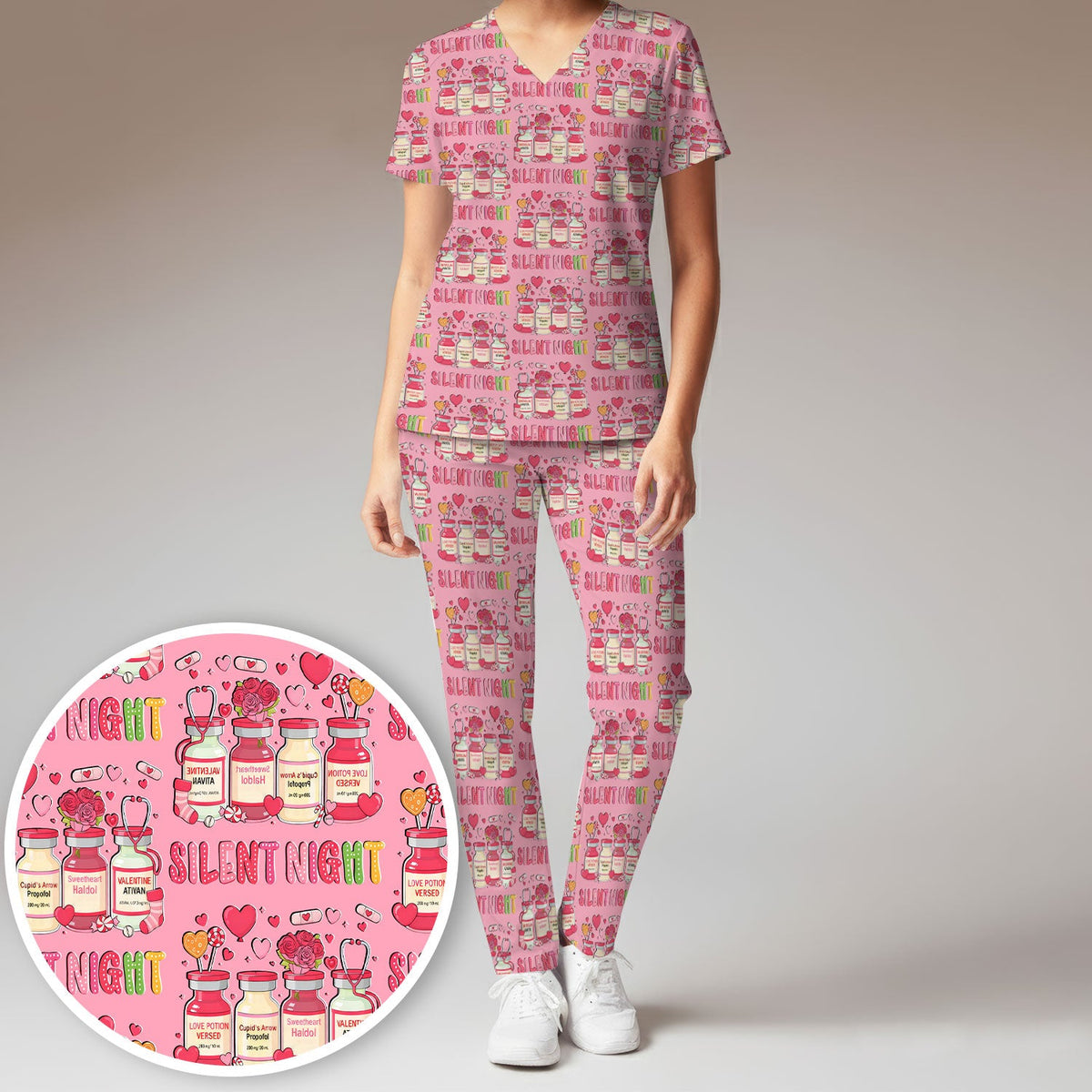 Valentine Silent Night Love Nurse Scrub Set