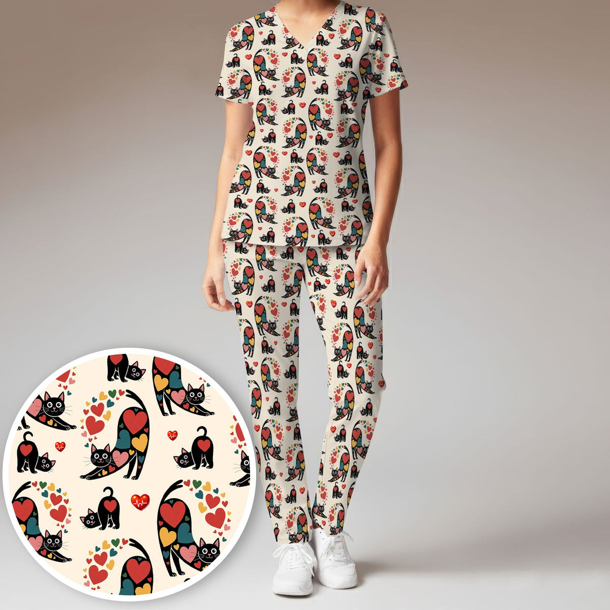 Cat Valentine Heart Nurse Scrub Set