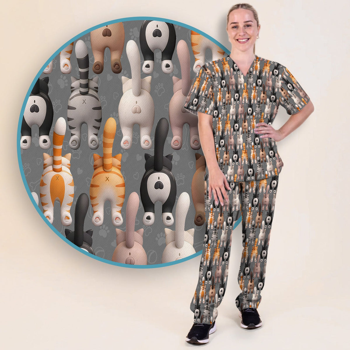 Cat Butt Paw Print Nurse Scrub Set