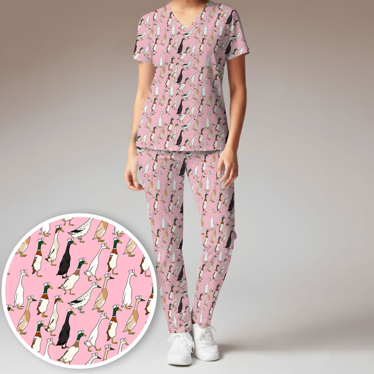 Duck Pattern Nurse Scrub Set