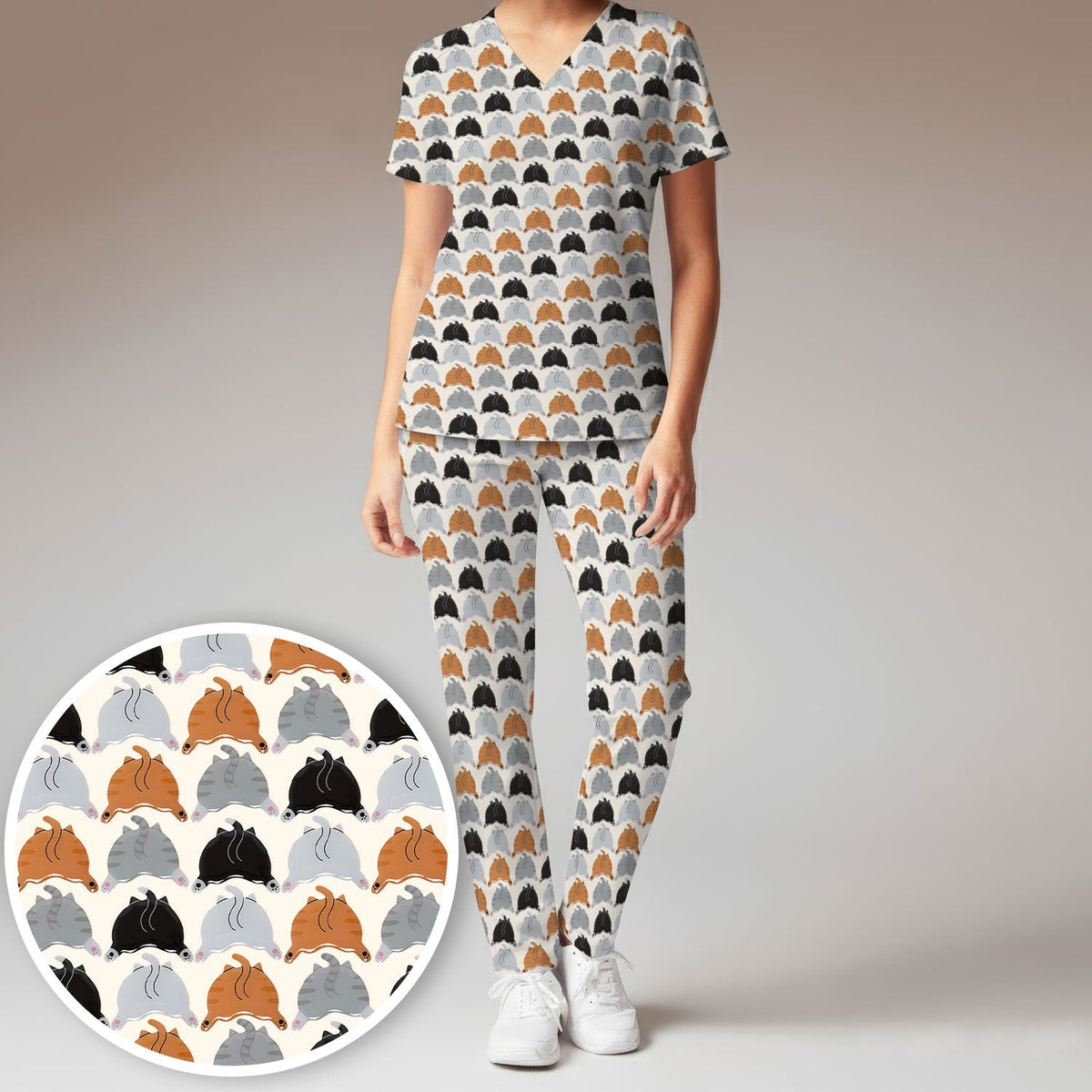 Multicolor Cat Nurse Scrub Set