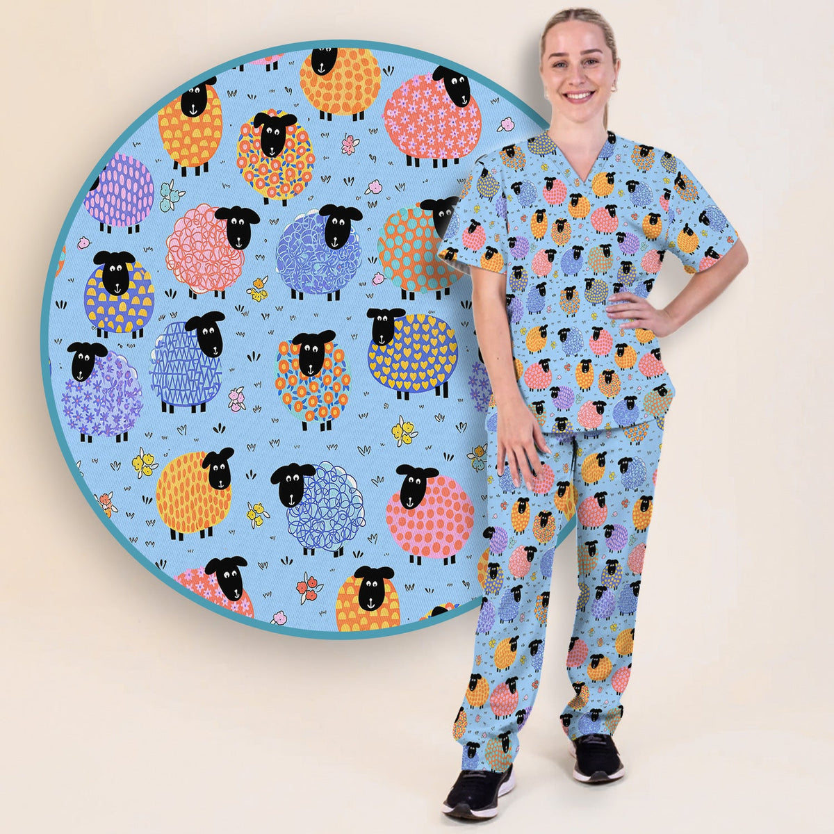 Colorful Sheep Nurse Scrub Set