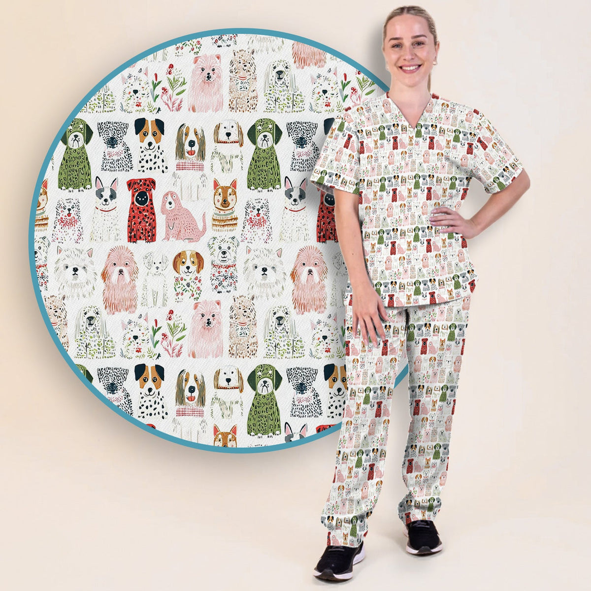 Dog Breeds Nurse Scrub Set