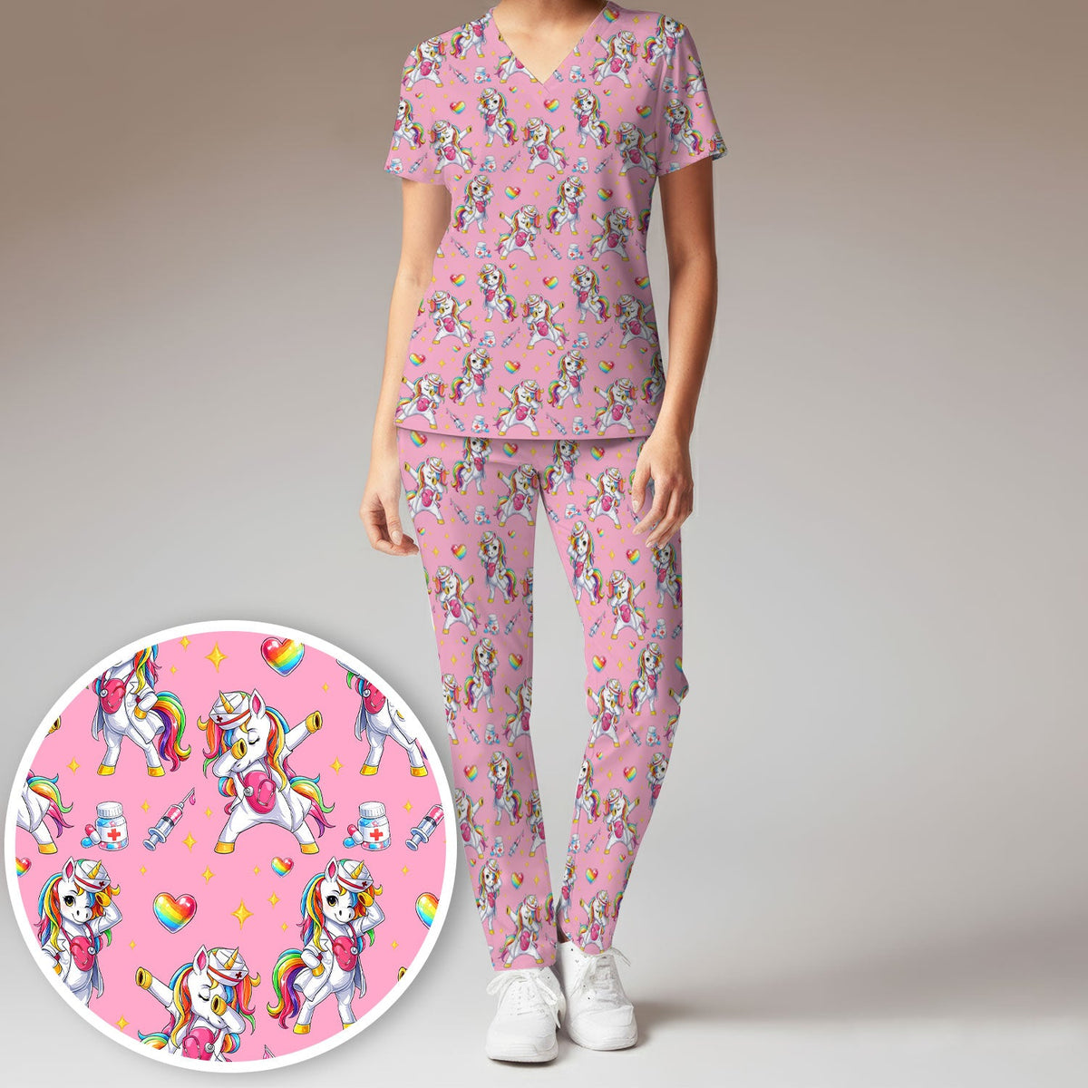 Nurse Unicorn Rainbow Scrub Set
