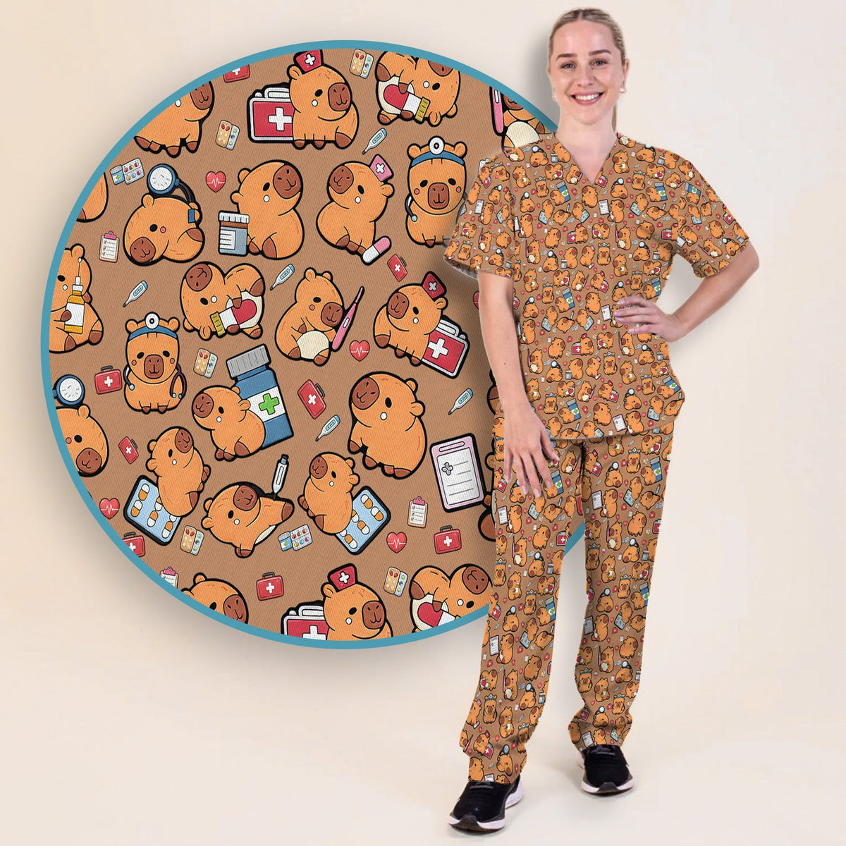 Capybara Stethoscope Medical Tools Nurse Scrub Set