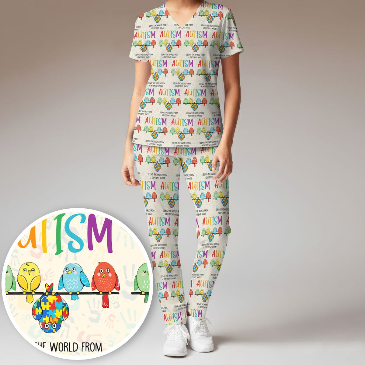 Autism Seeing The World From A Different Angle Nurse Scrub Set