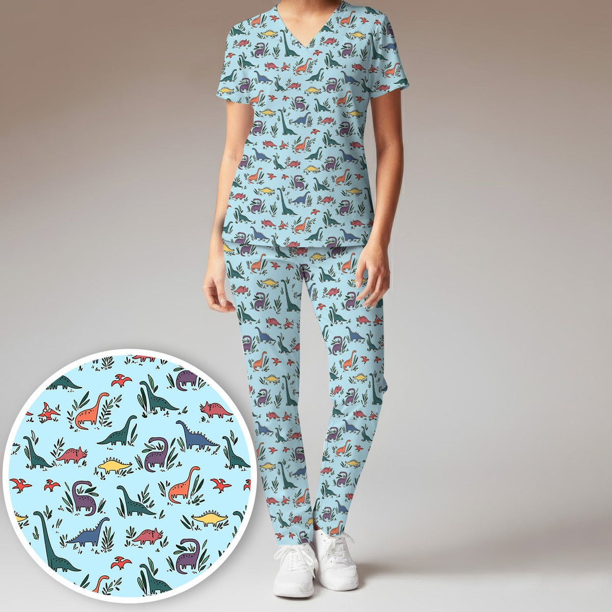 Dinosaur Leafy Garden Nurse Scrub Set