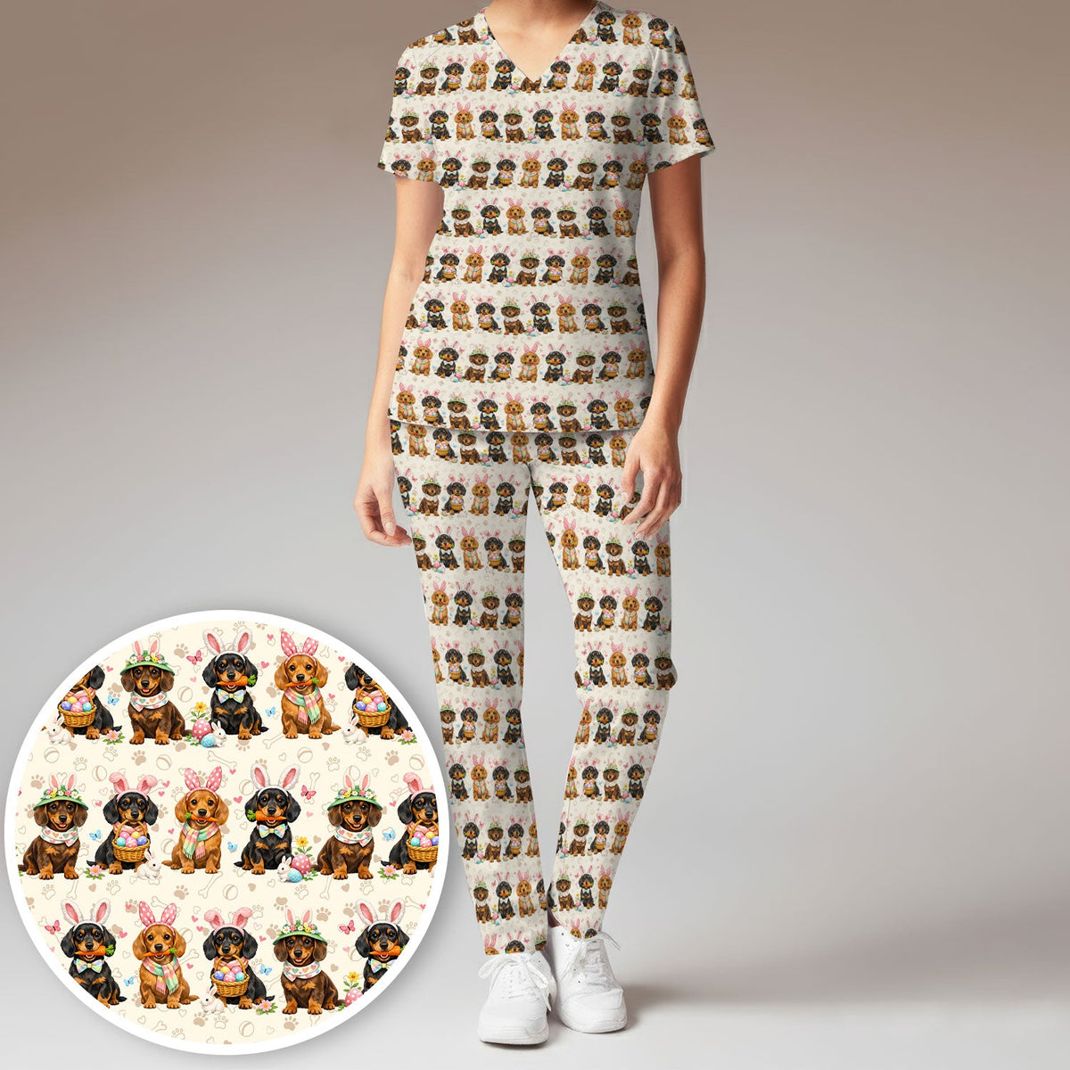 Easter Dachshund Bunny Nurse Scrub Set