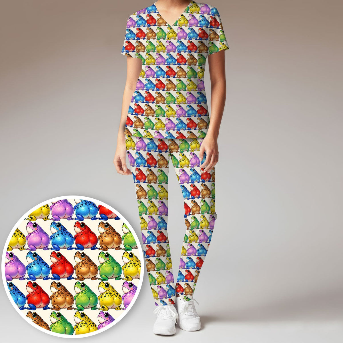 Colorful Frogs Nurse Scrub Set