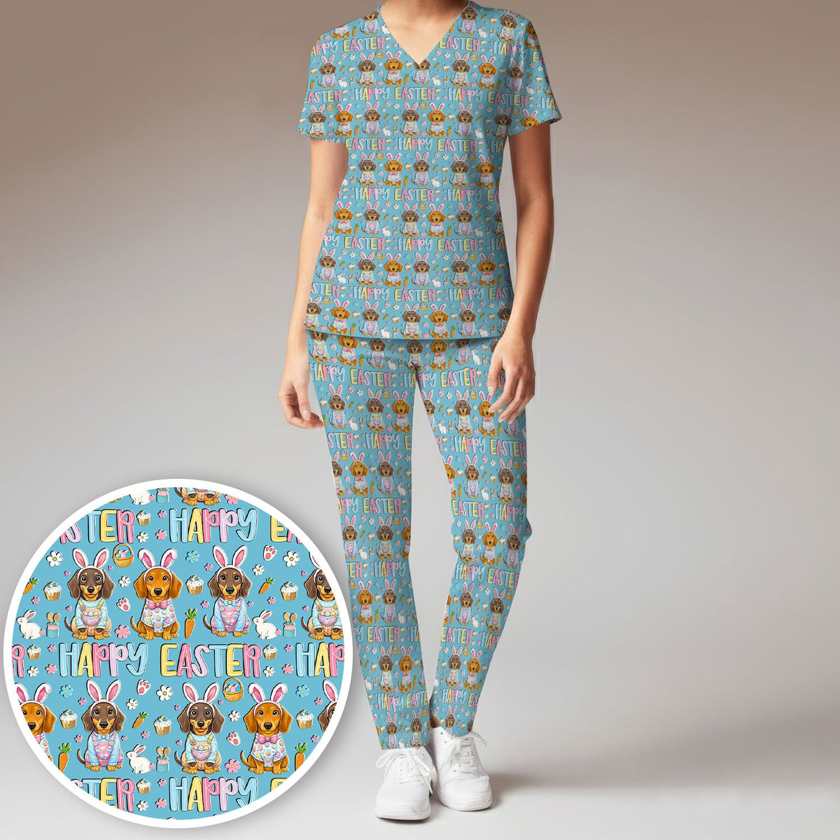 Dachshund Puppy Nurse Scrub Set - Easter Gift
