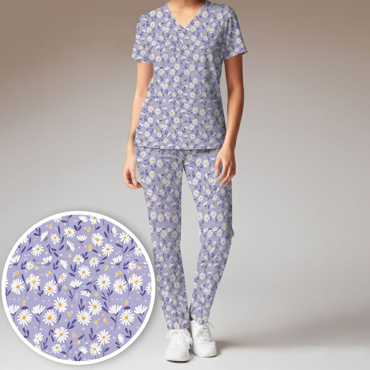 Purple Daisy Botanical Nurse Scrub Set