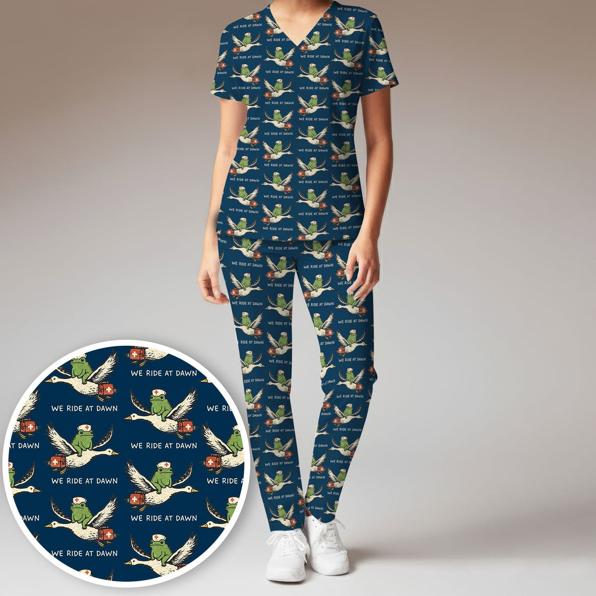 Frog Riding Goose Nurse Scrub Set