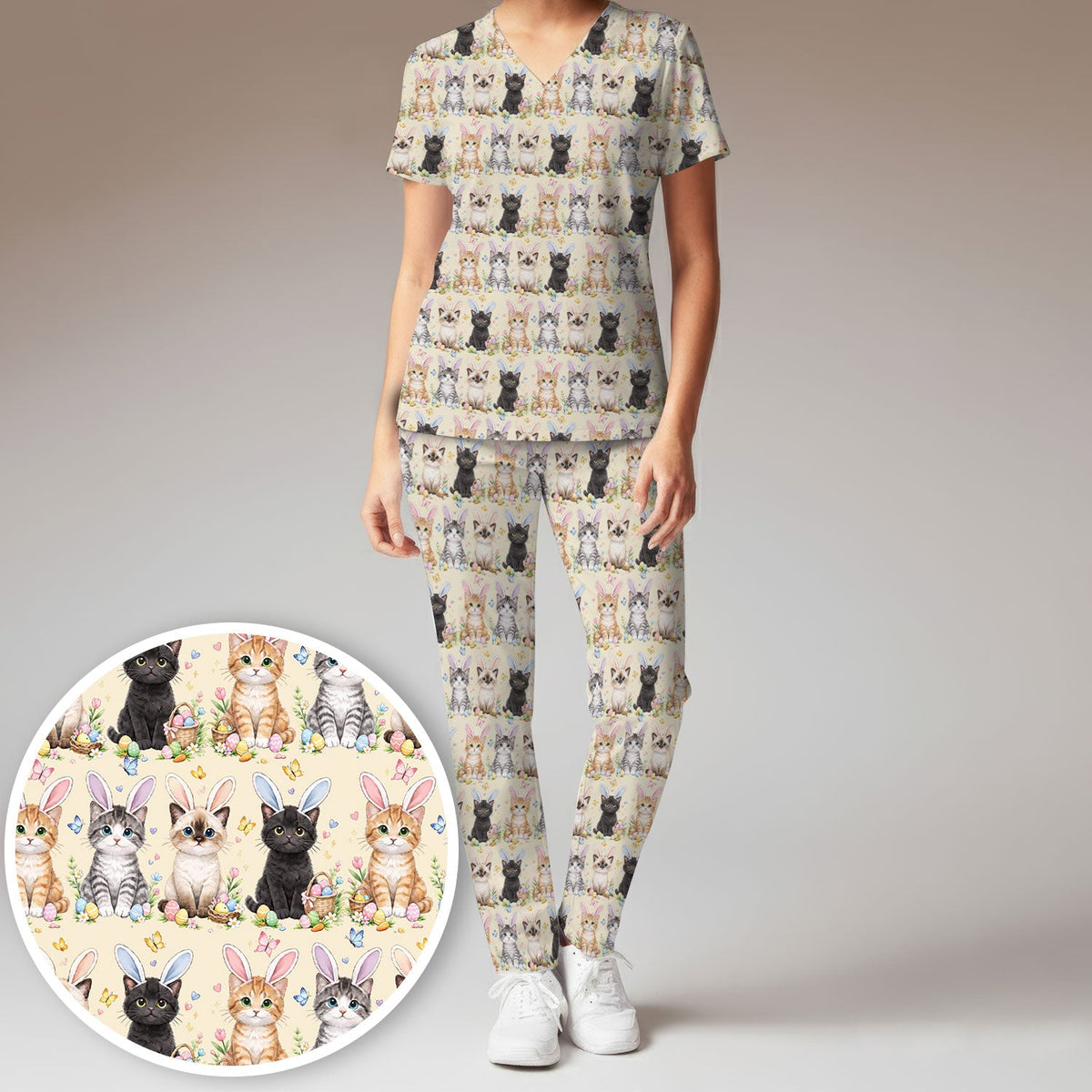 Kitten Bunny Ears Nurse Scrub Set - Easter Gift