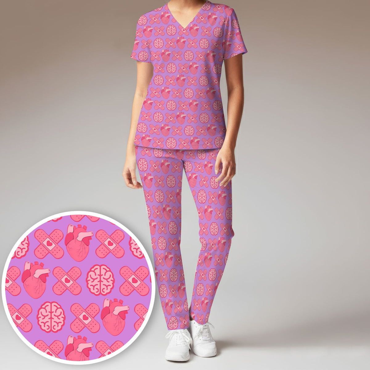 Heart Brain Medical Icon Nurse Scrub Set