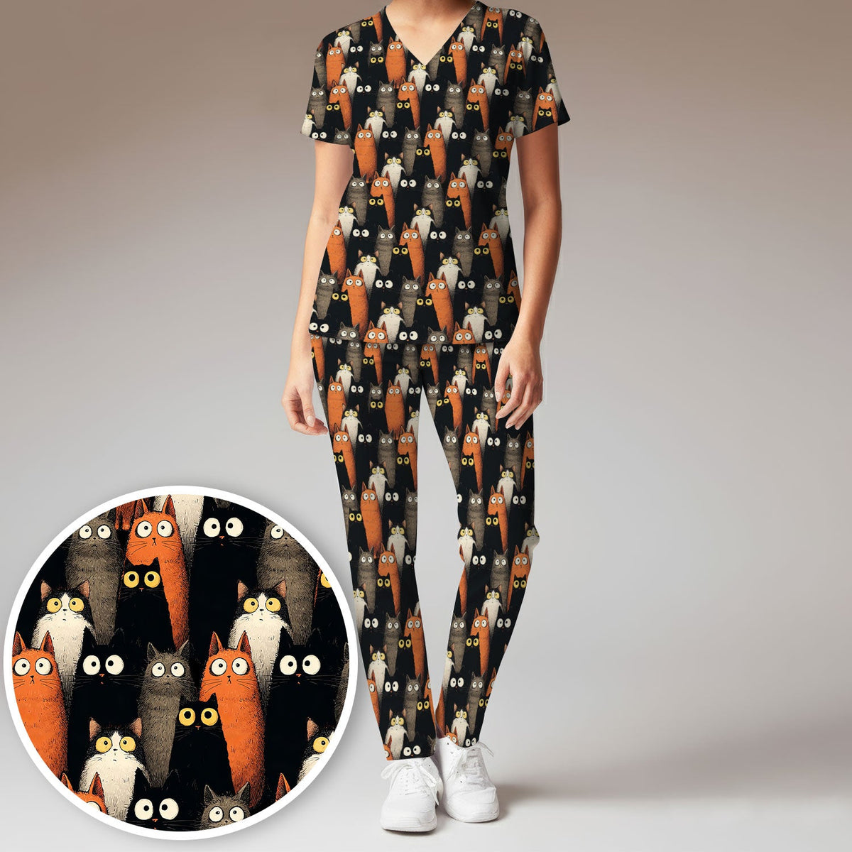 Black Cat Lover Nurse Scrub Set