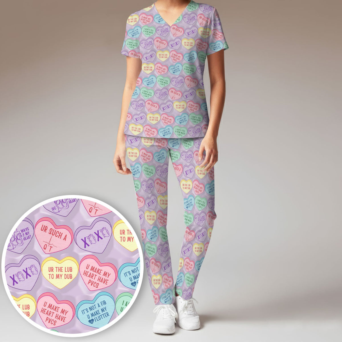 Candy Heart Nurse Scrub Set - Valentines Day Gift