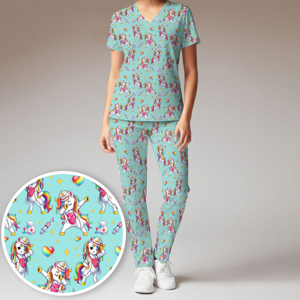 Nurse Unicorn Rainbow Scrub Set