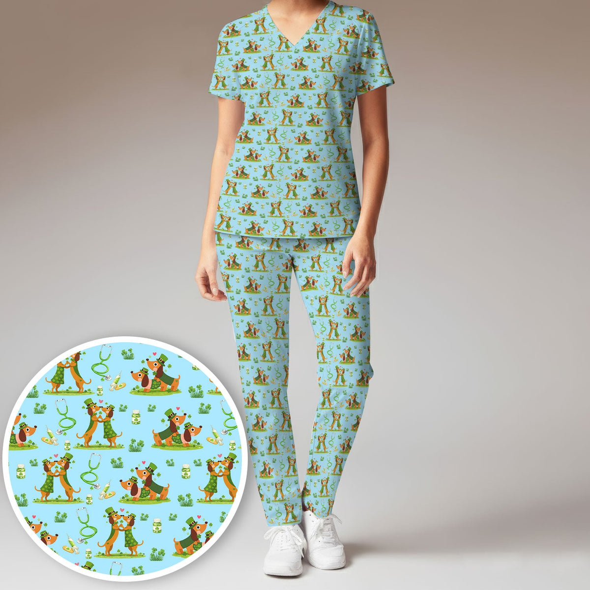 Valentine Dachshund Nurse Heart Scrub Set