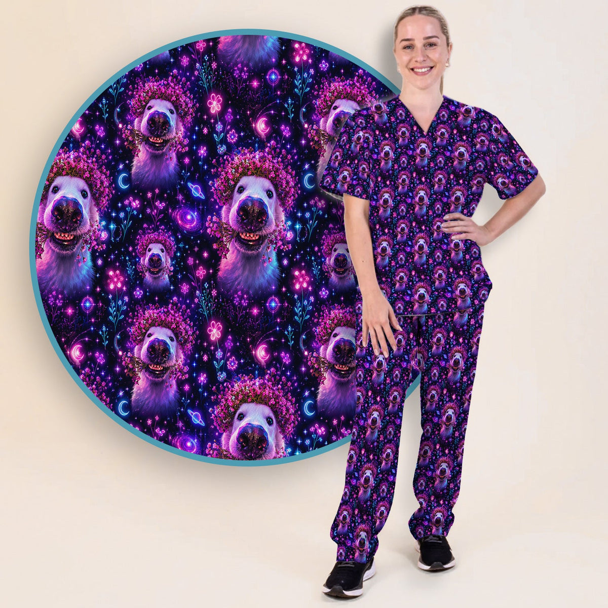 Galaxy Golden Retriever Nurse Scrub Set