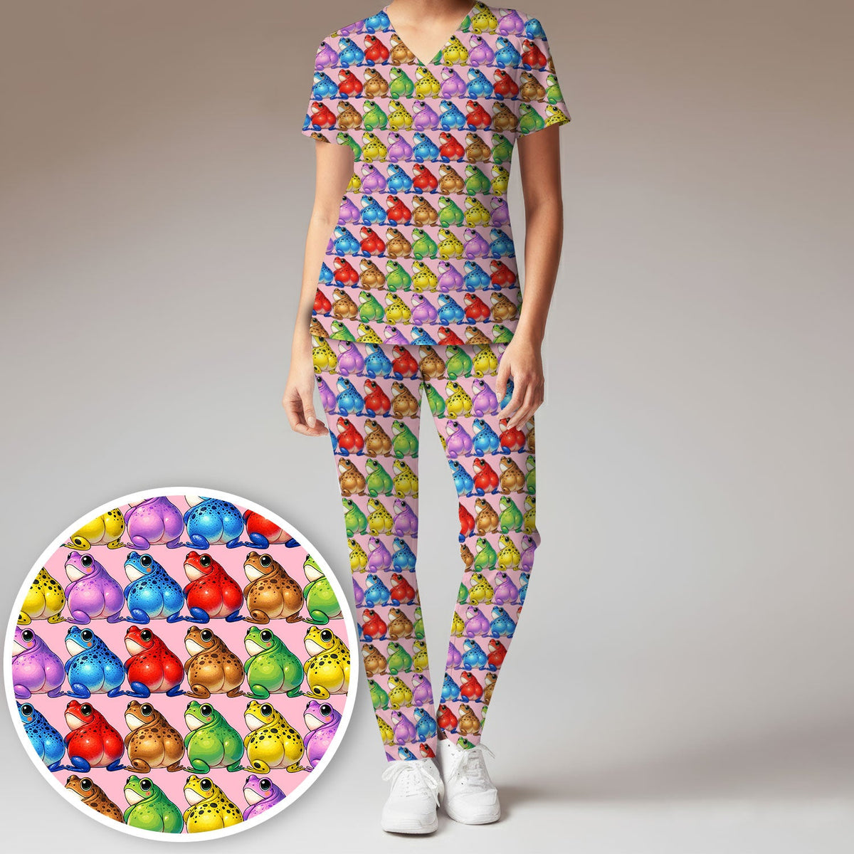 Colorful Frogs Nurse Scrub Set