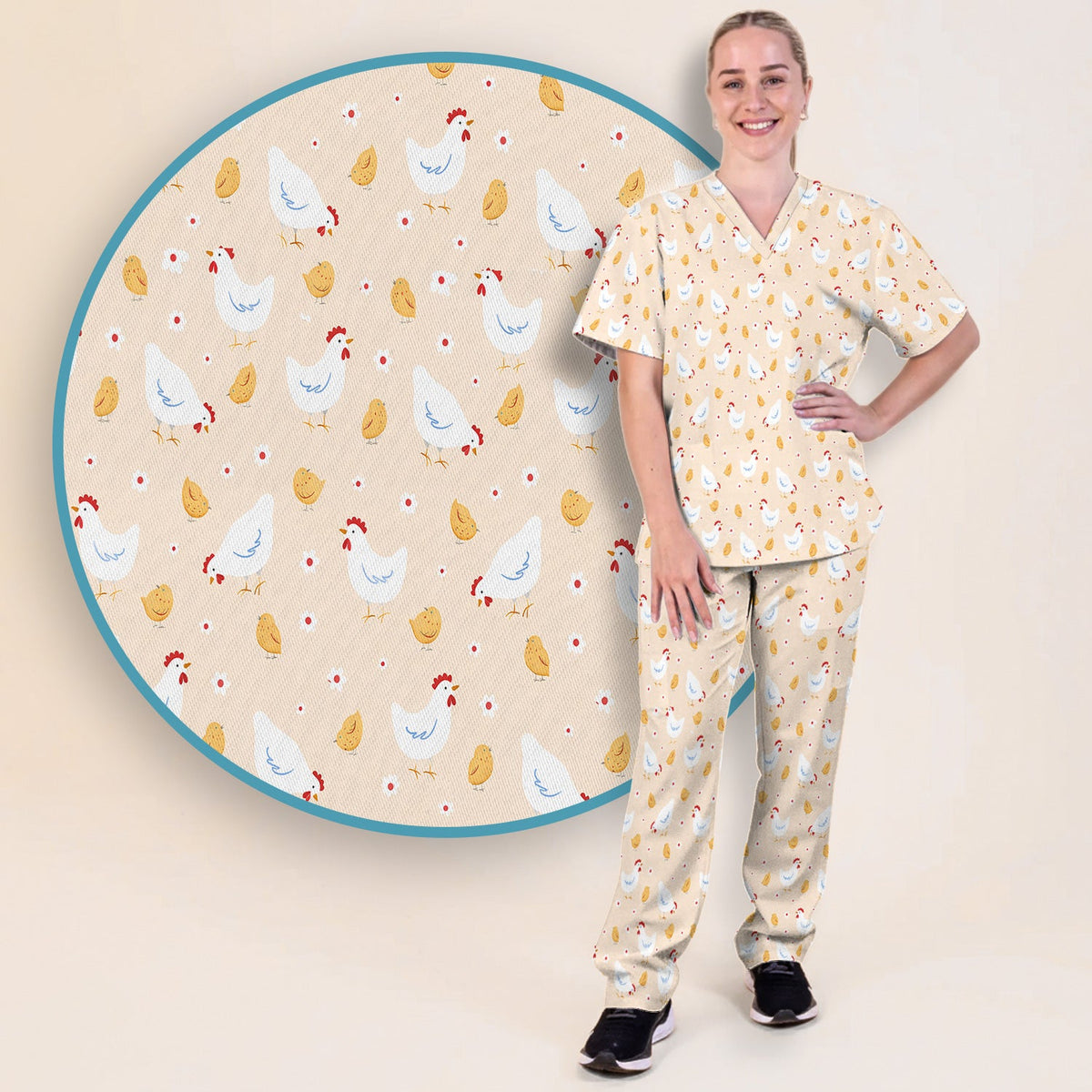 Chicken And Cute Chicks Nurse Scrub Set