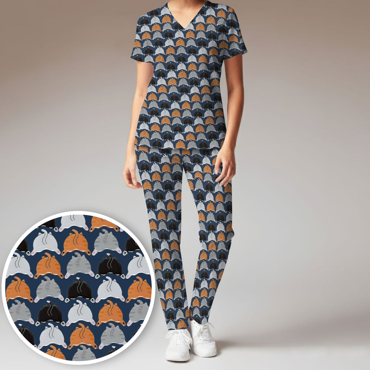 Multicolor Cat Nurse Scrub Set