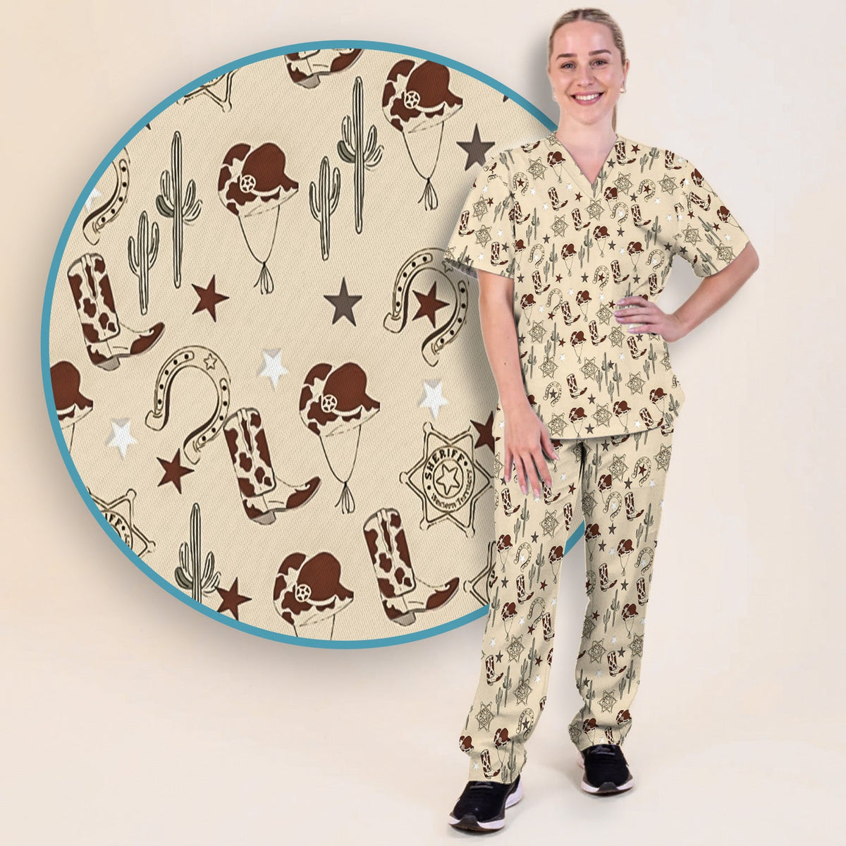 Cowboy Hats & Boots Nurse Scrub Set