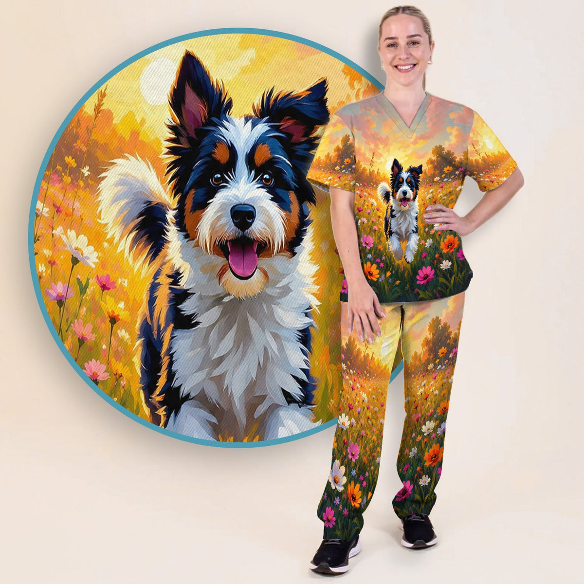 Floral Meadow Dog Nurse Scrub Set