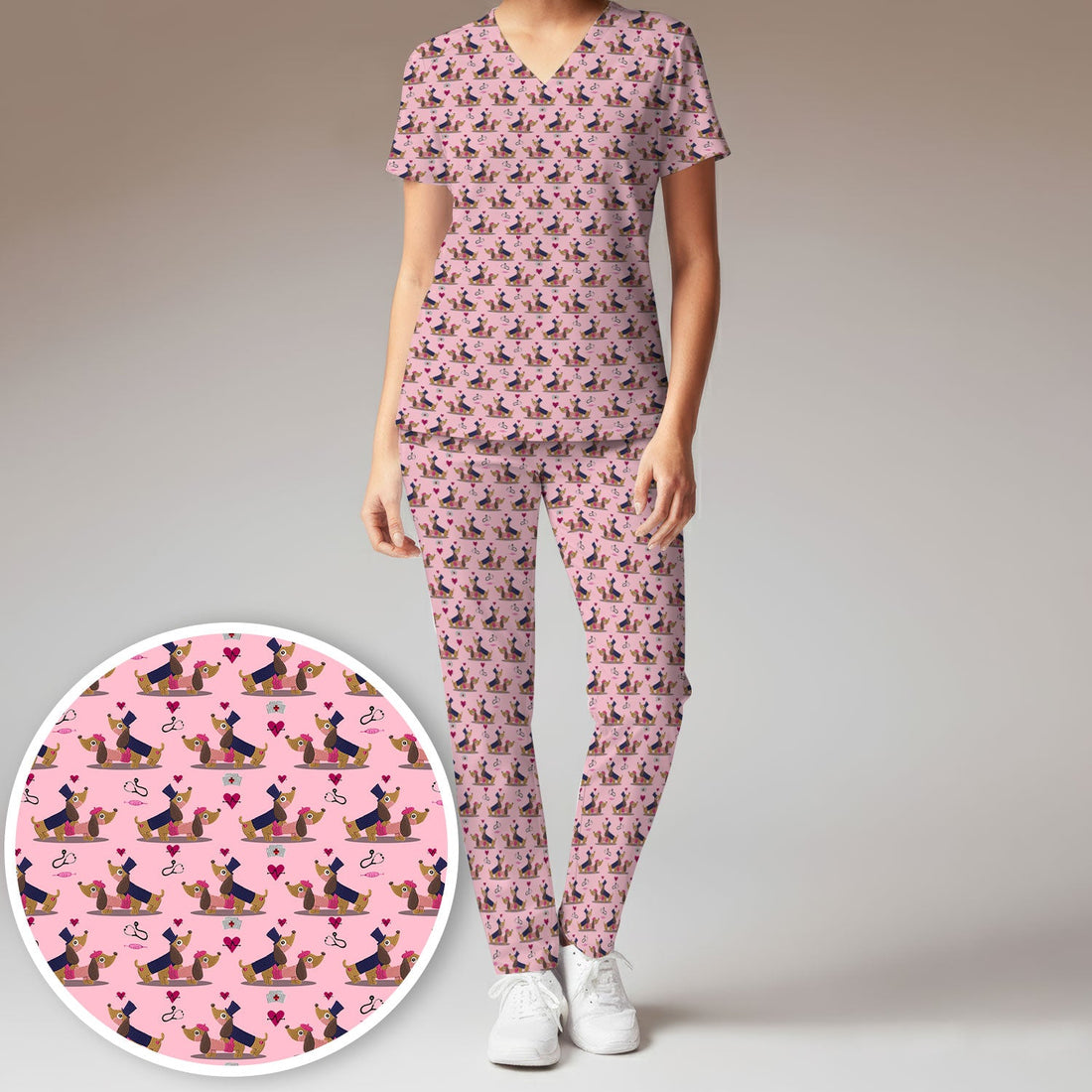 Valentine Dachshund Nurse Couple Scrub Set